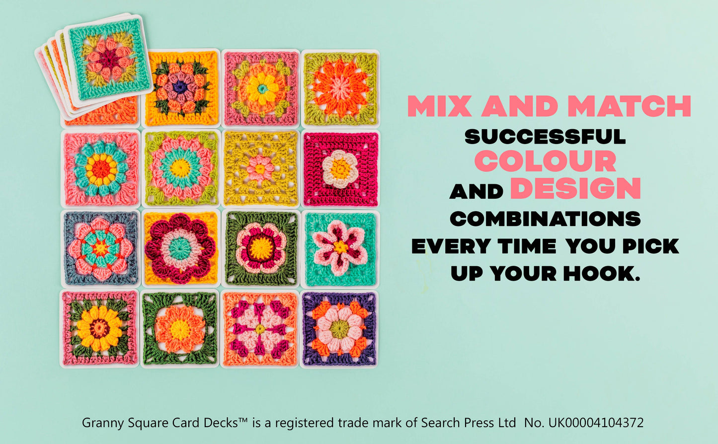 Granny Square Flowers Card Deck, 50 Colorful 4x4in Cards