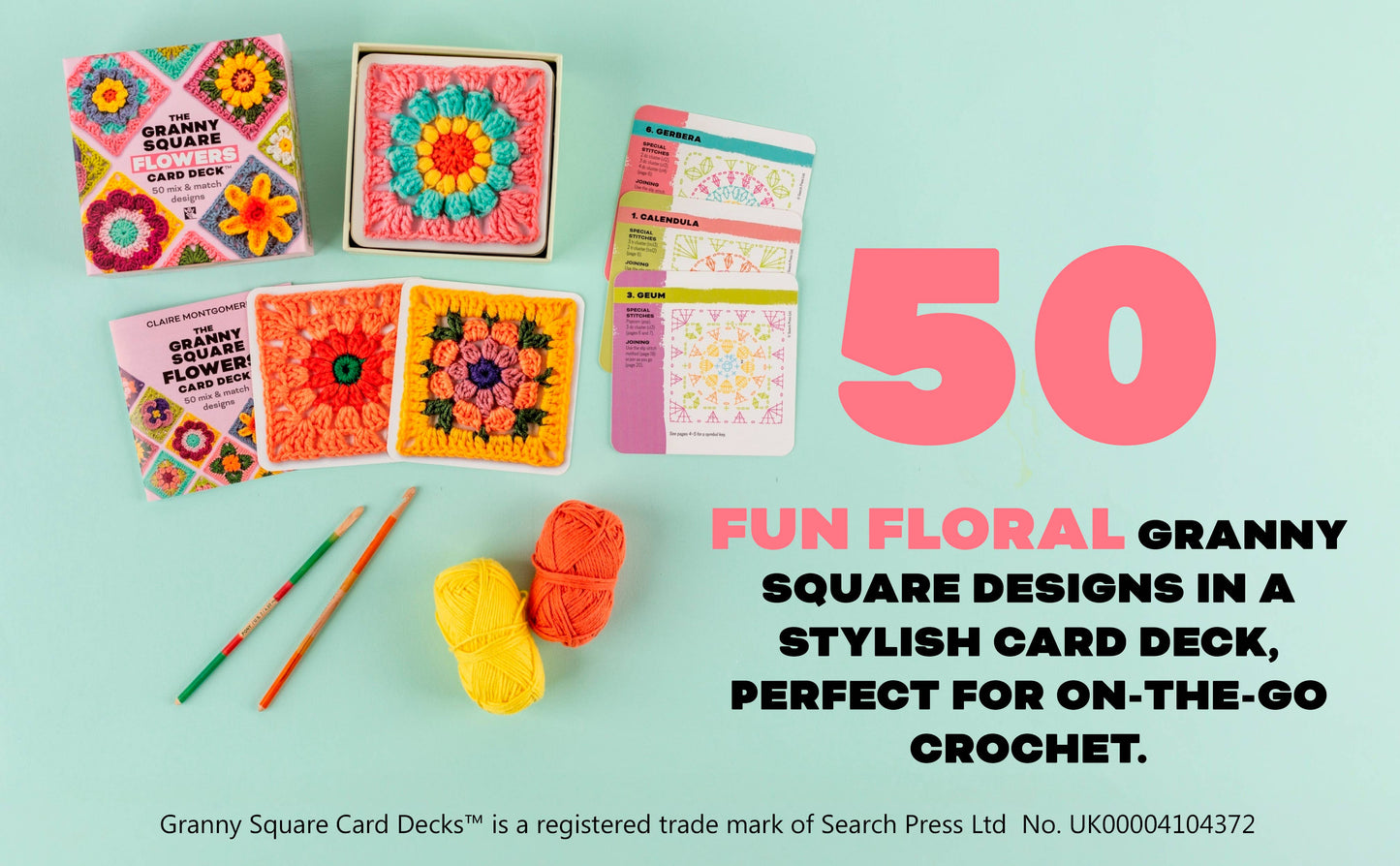 Granny Square Flowers Card Deck, 50 Colorful 4x4in Cards