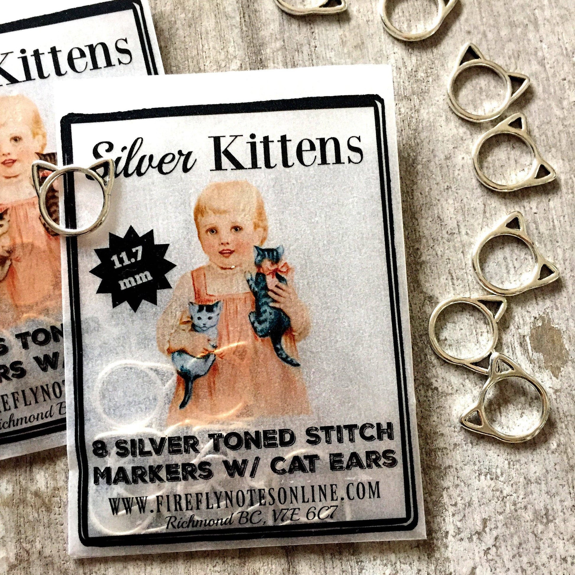 LOVermont Yarns Firefly Notes Silver Kittens Stitch Markers